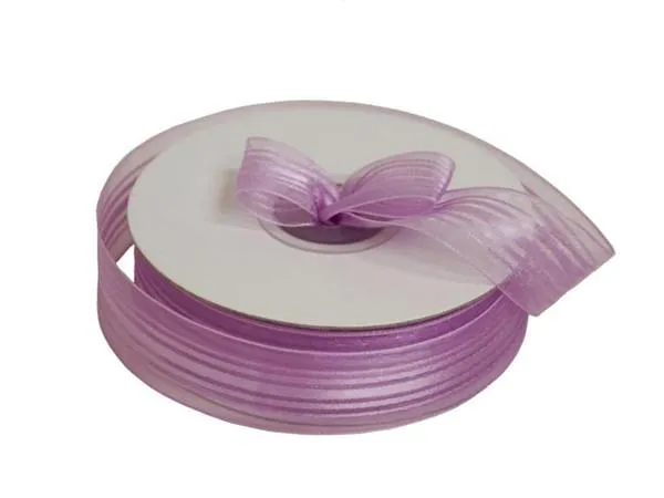 25 Yard 7/8" DIY Lavender Organza Ribbon With Satin Stripes For Craft Dress Wedding