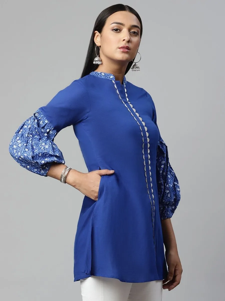 Ahalyaa Women Blue Pure Cotton Printed Tunic