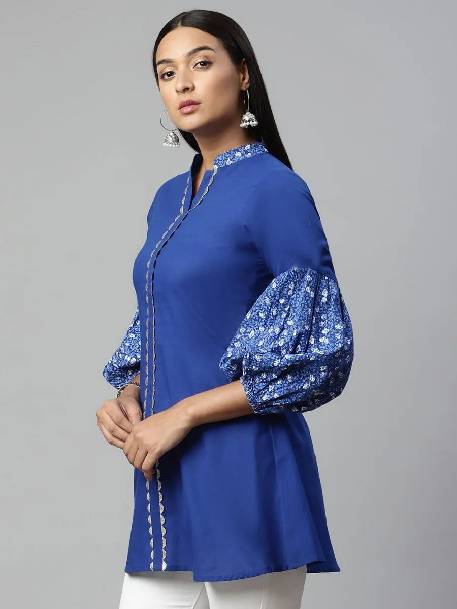 Ahalyaa Women Blue Pure Cotton Printed Tunic