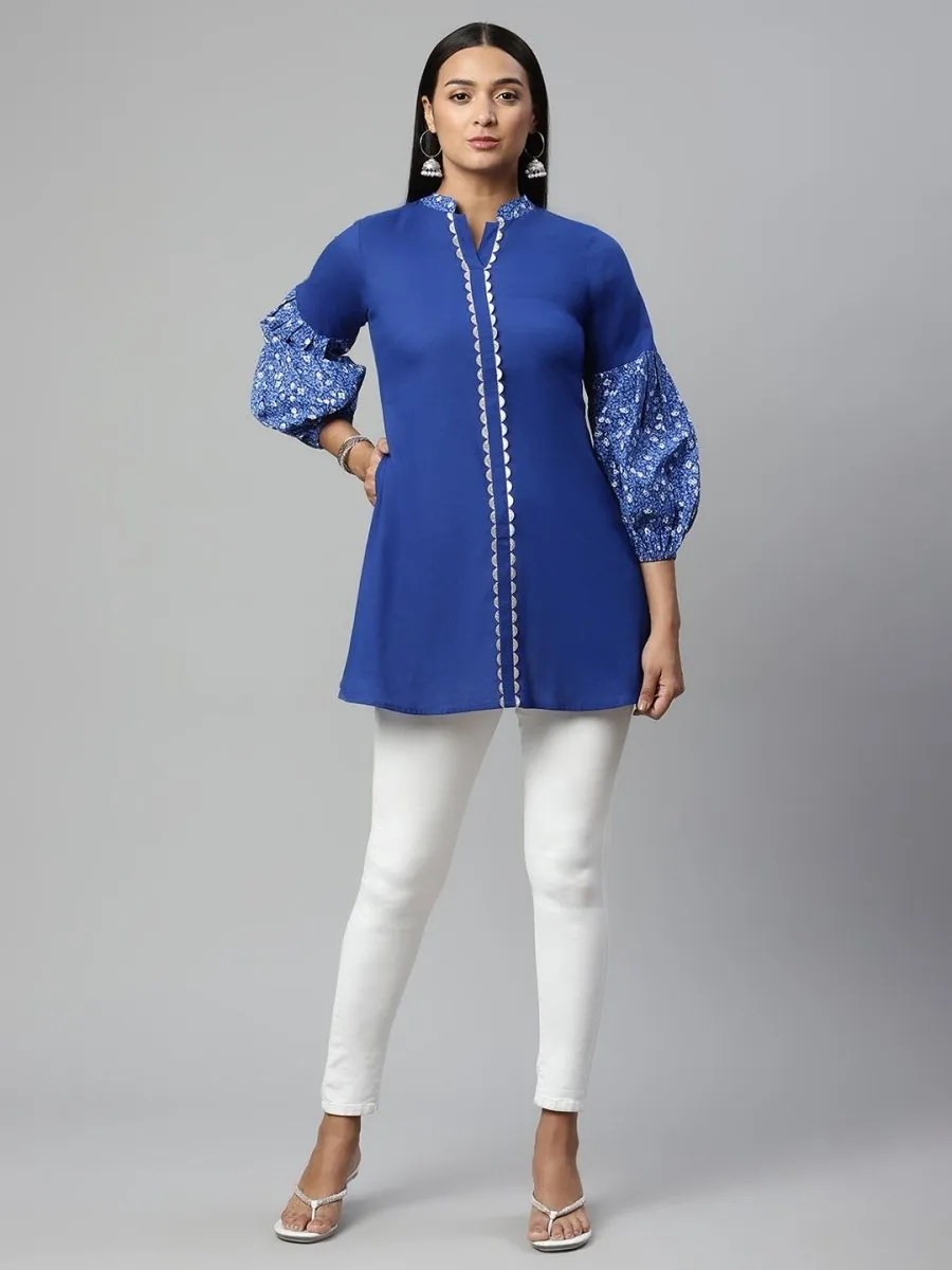 Ahalyaa Women Blue Pure Cotton Printed Tunic