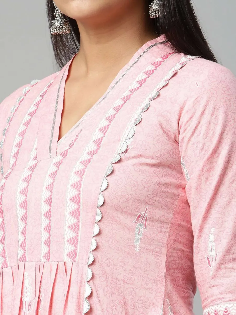 Ahalyaa Womens Pink Pure Cotton Printed Kurta Palazzo Set