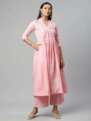 Ahalyaa Womens Pink Pure Cotton Printed Kurta Palazzo Set