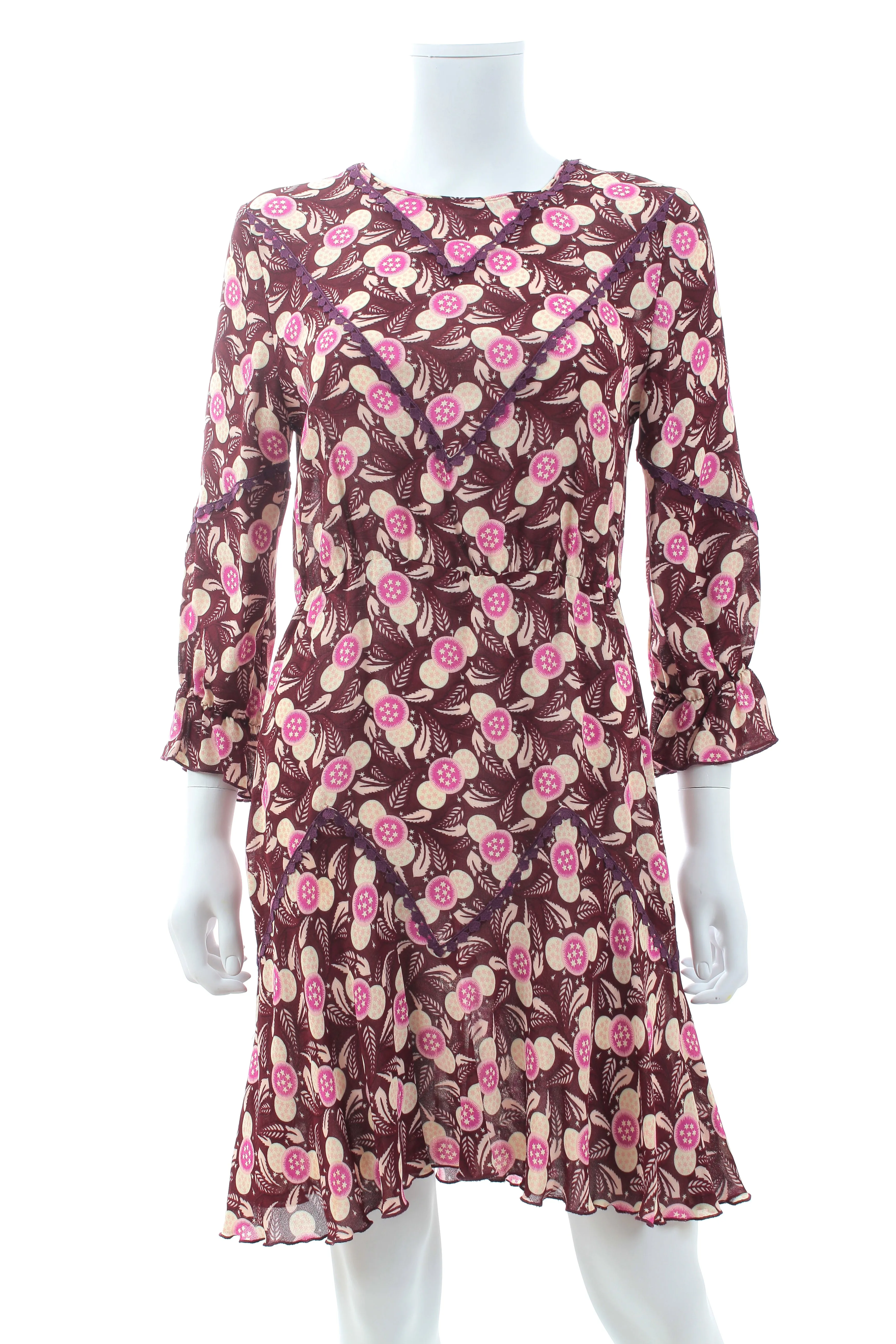 Anna Sui Lace-Trimmed Printed Crepe Mini Dress