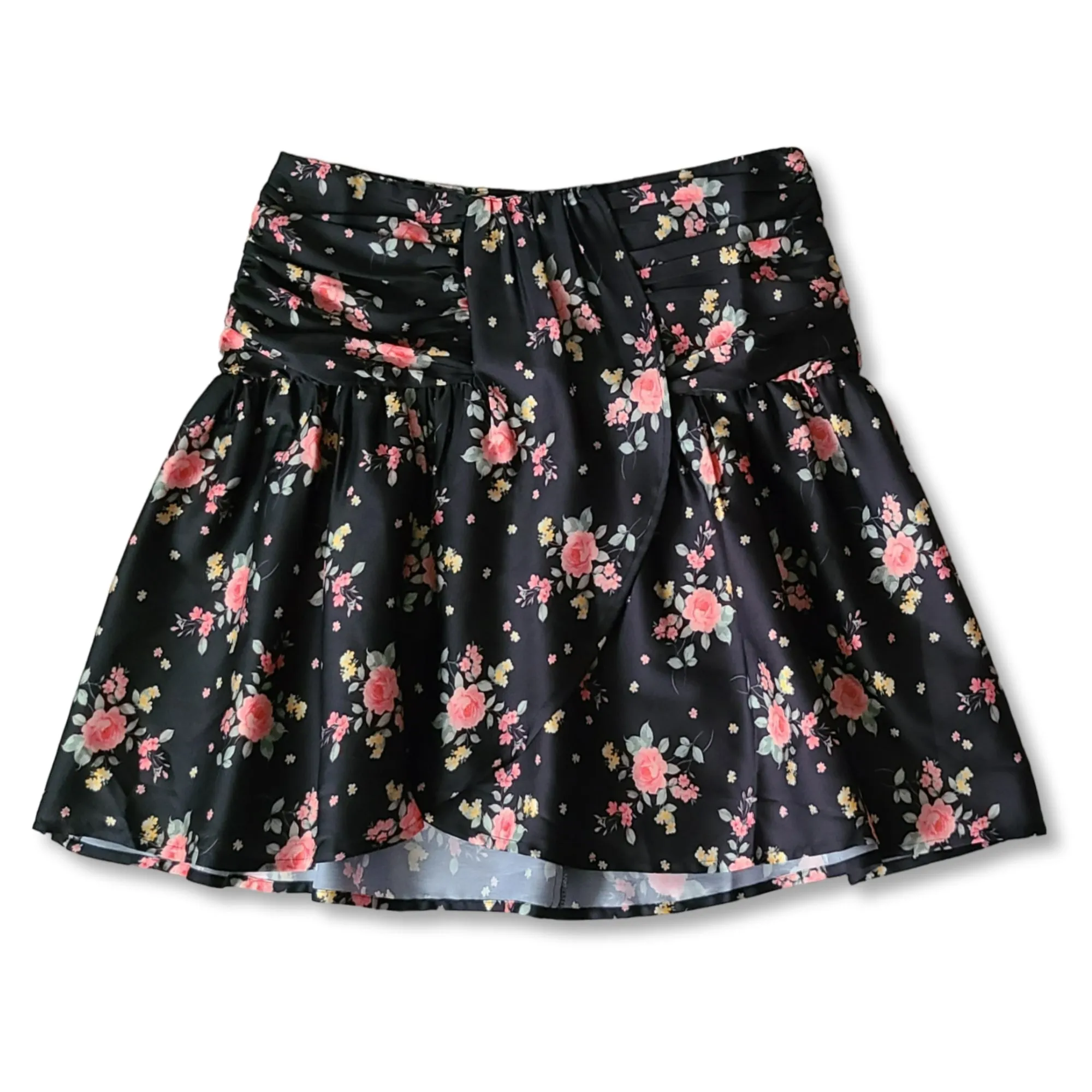 ASOS Floral Print Satin Finish Ruched Mini Skirt