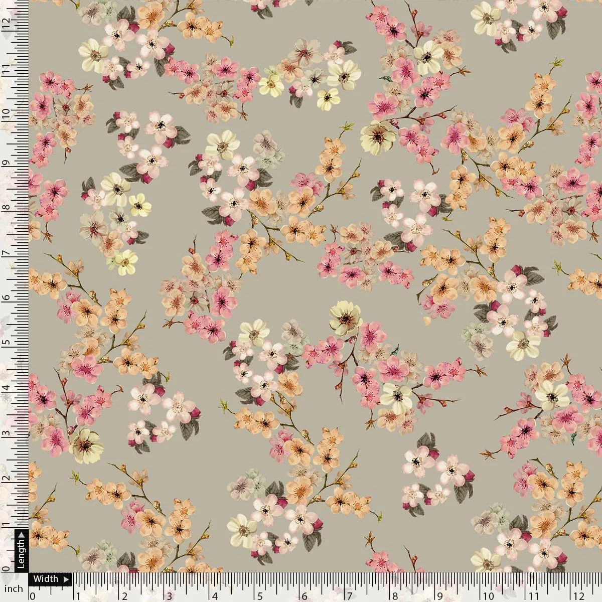 Beautiful Ditsy Gold Sand With Pot Pourri Colour Digital Printed Fabric - Rayon