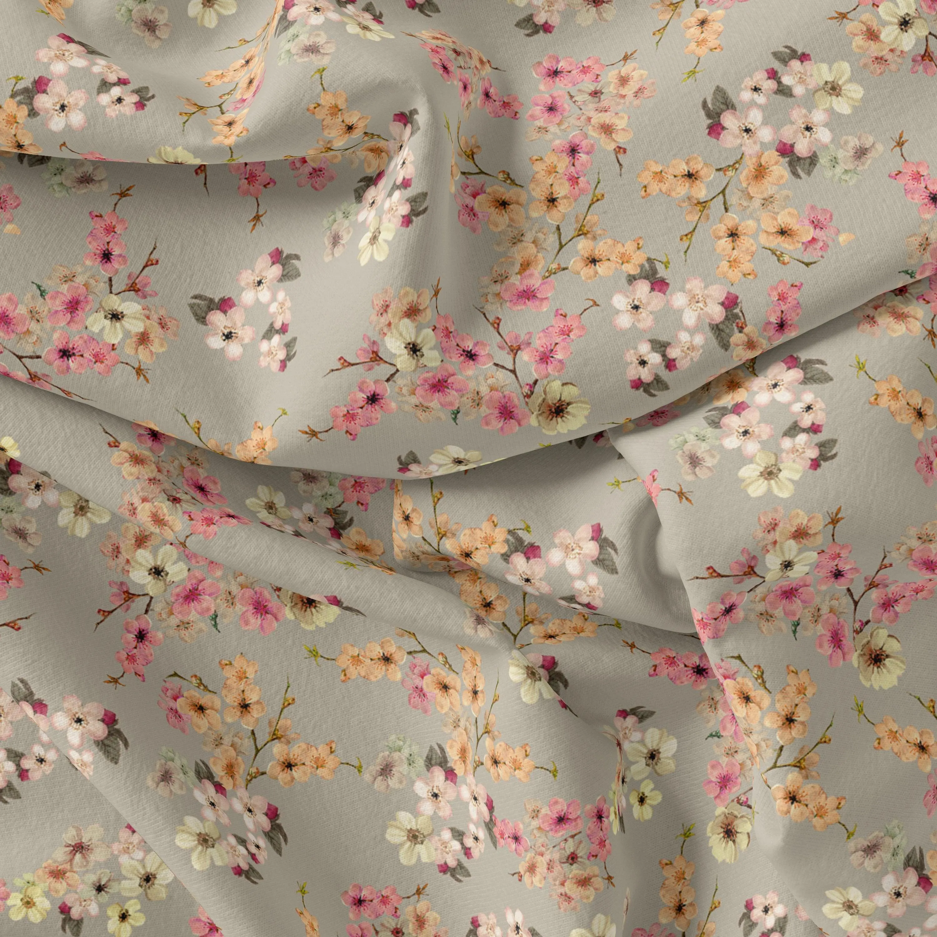 Beautiful Ditsy Gold Sand With Pot Pourri Colour Digital Printed Fabric - Weightless