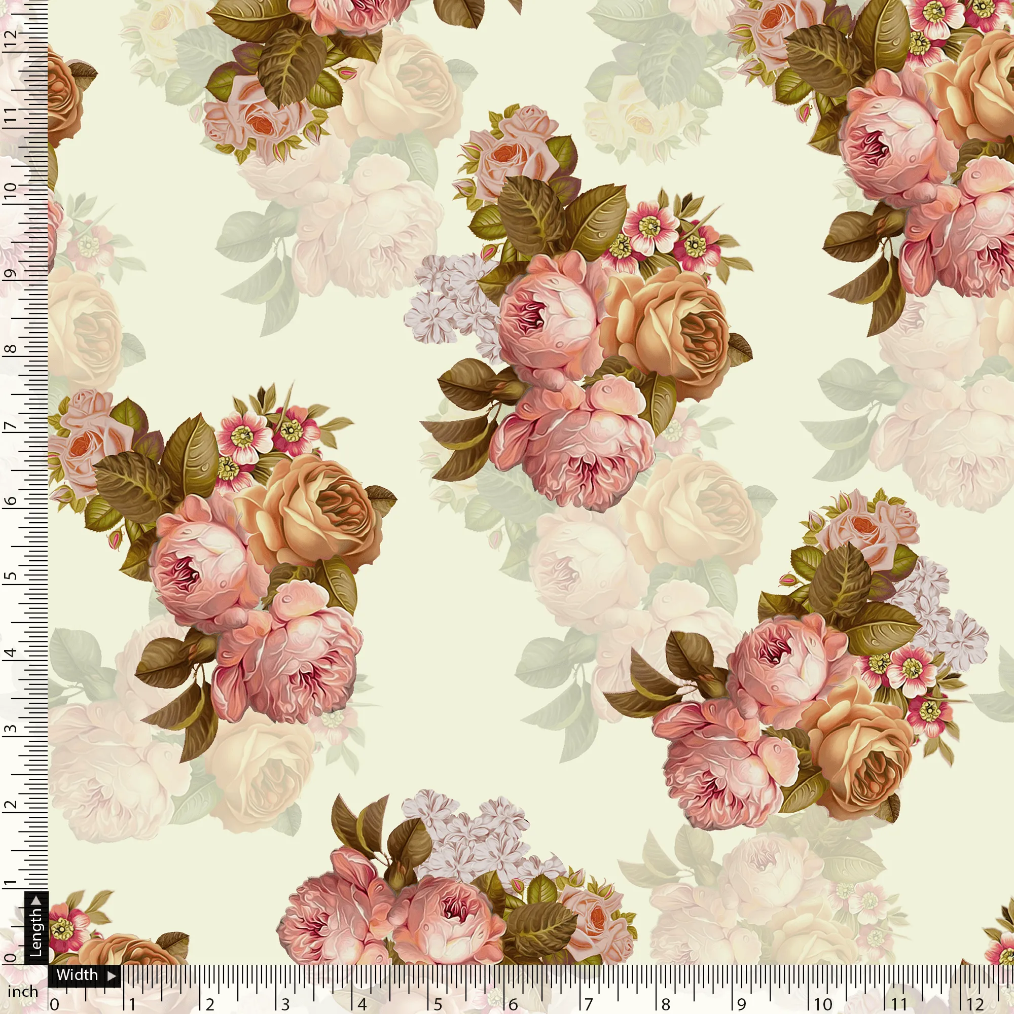 Beautiful Floral Golden Roses With Shiny Digital Printed Fabric - Poly Muslin