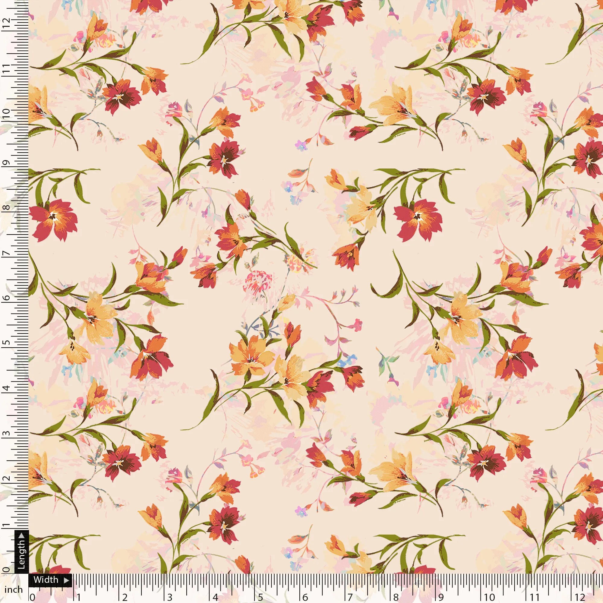 Beautiful Peach Calico Flowed Digital Printed Fabric - Silk Crepe