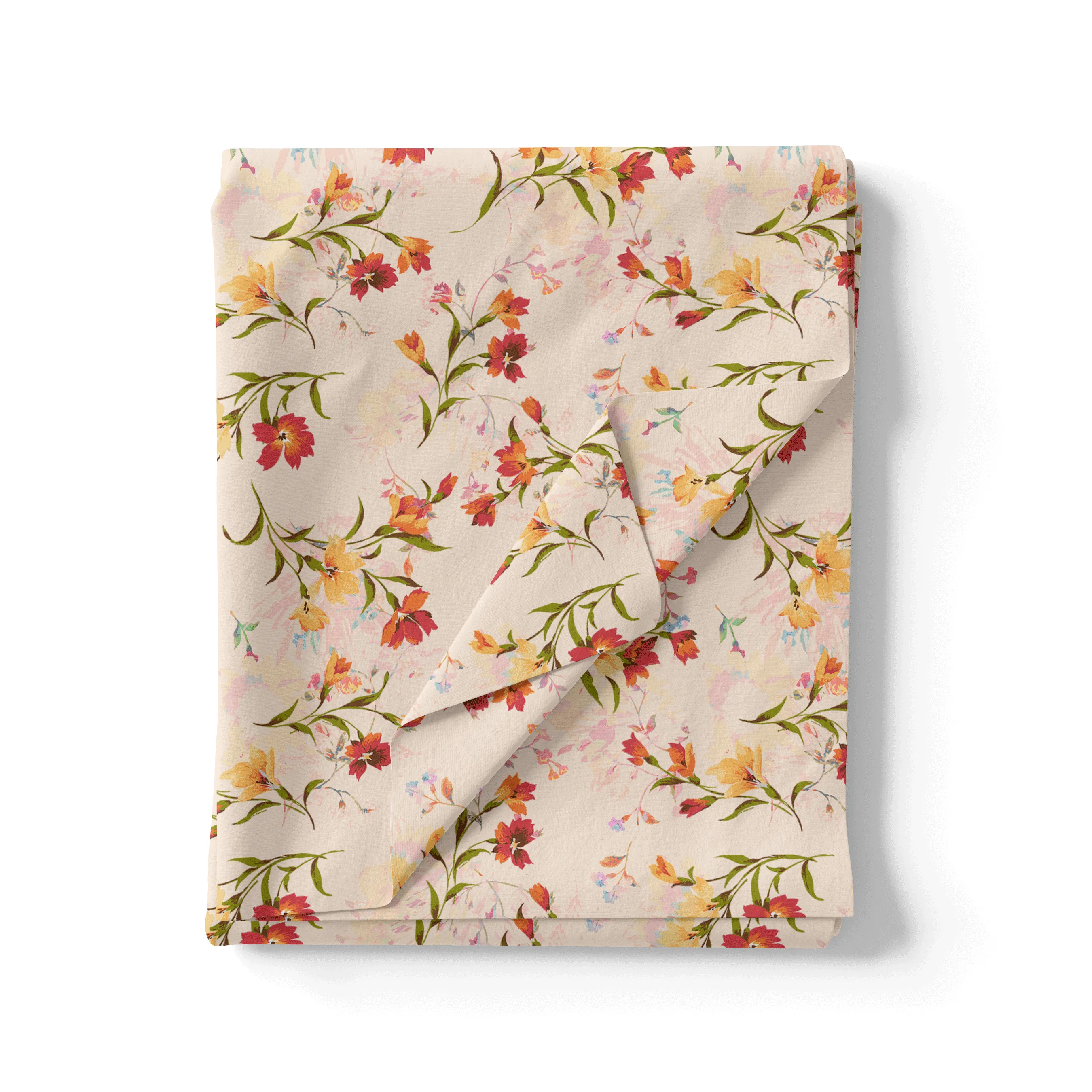 Beautiful Peach Calico Flowed Digital Printed Fabric - Silk Crepe