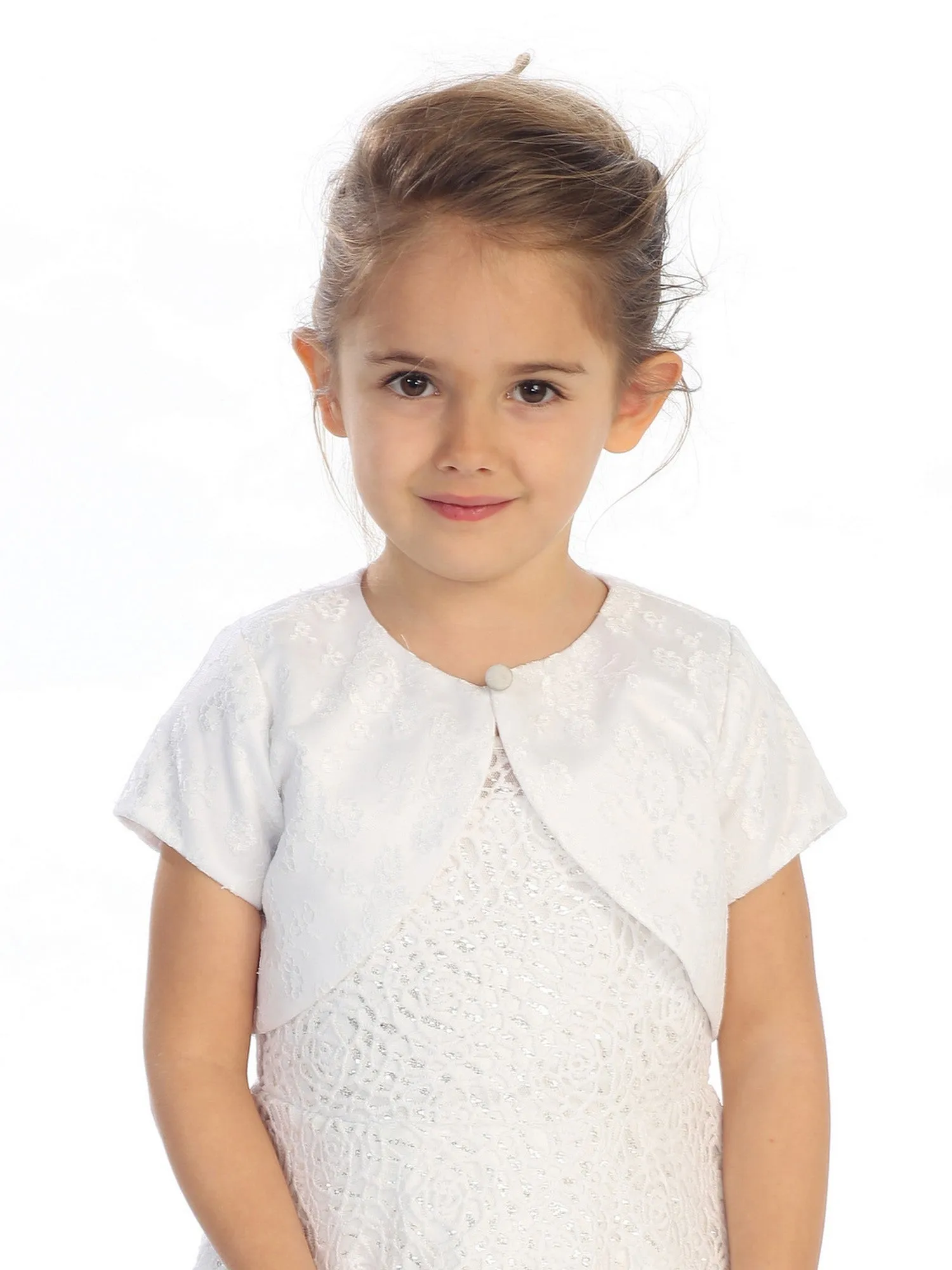 Big Girls White Single Button Short Sleeve Lace Stylish Bolero Jacket 8-14