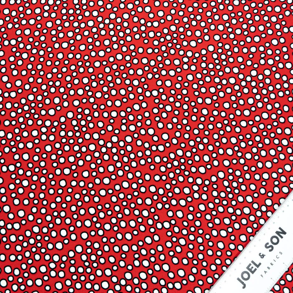 Black & White Spotted Red Marocain Silk Crêpe