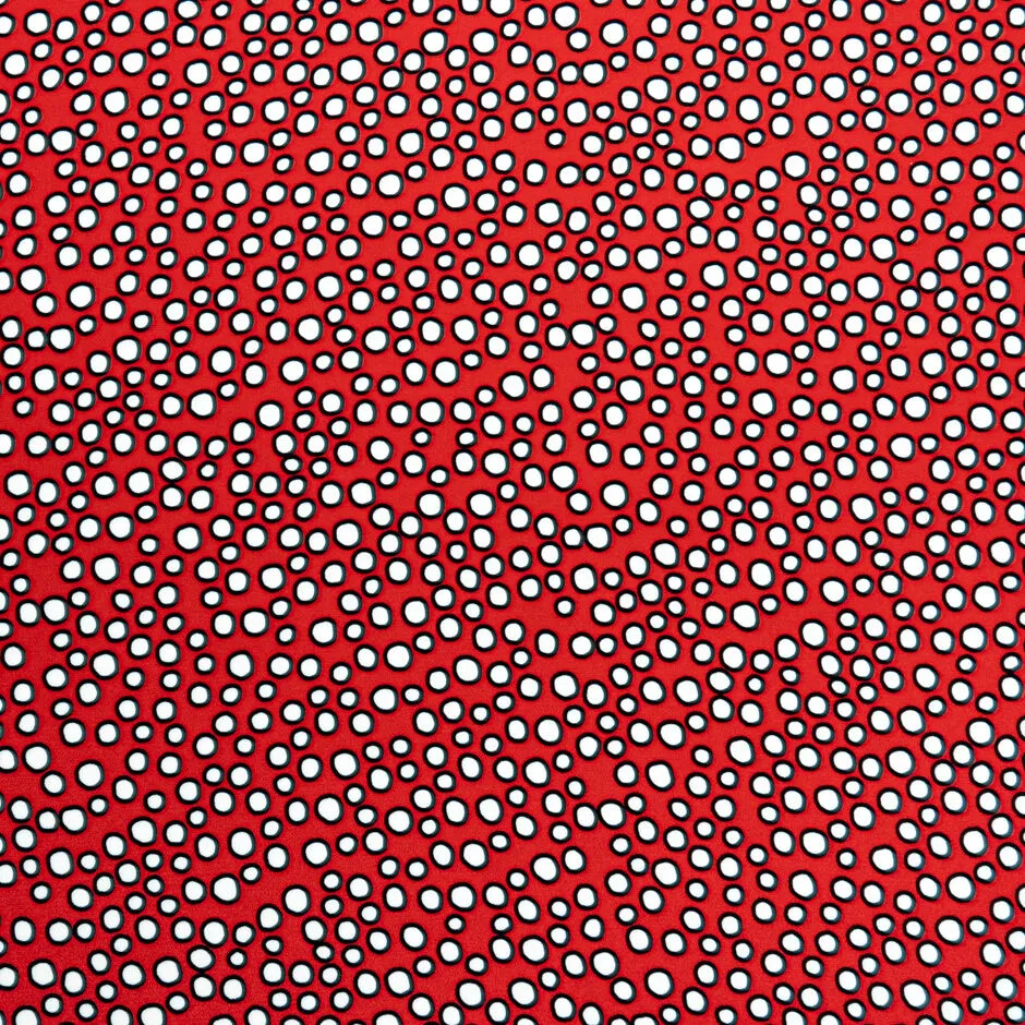 Black & White Spotted Red Marocain Silk Crêpe