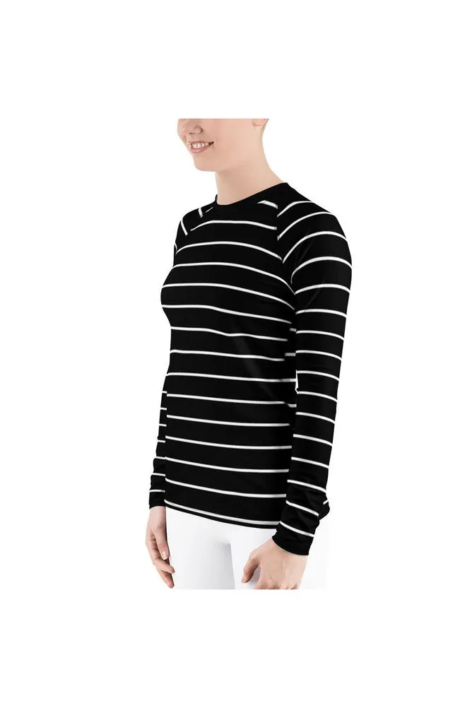 Black Striped Women's Rash Guard