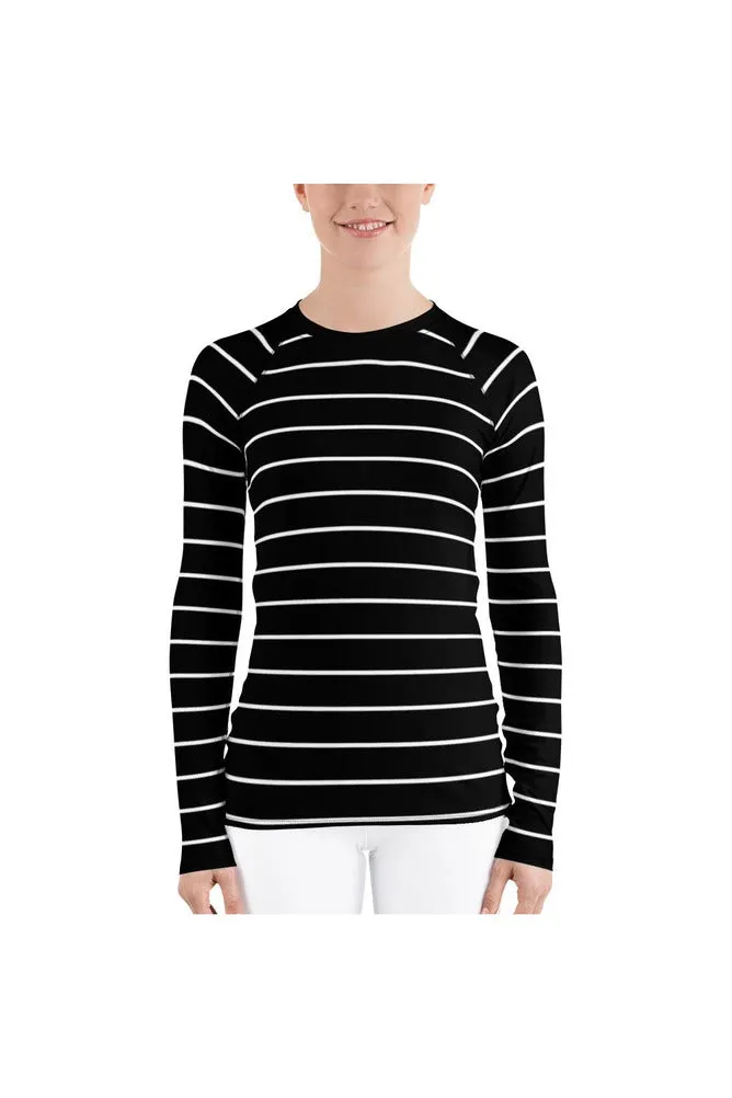 Black Striped Women's Rash Guard