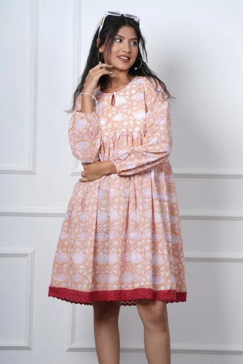 Bliss Peach Hand Block Printed Dress