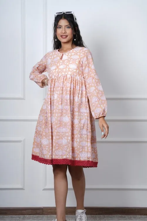 Bliss Peach Hand Block Printed Dress