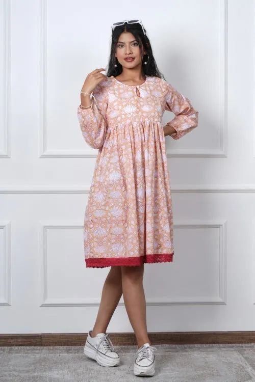 Bliss Peach Hand Block Printed Dress