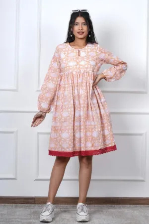 Bliss Peach Hand Block Printed Dress