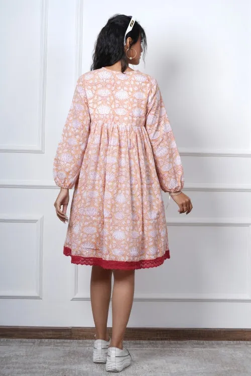 Bliss Peach Hand Block Printed Dress