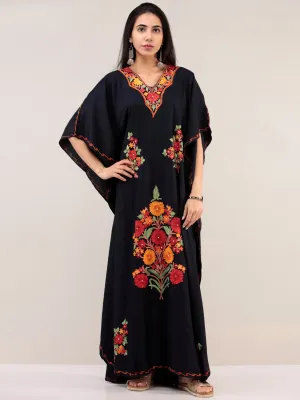 Blue Aari Embroidered Kashmere Free Size Kaftan  - K12K051