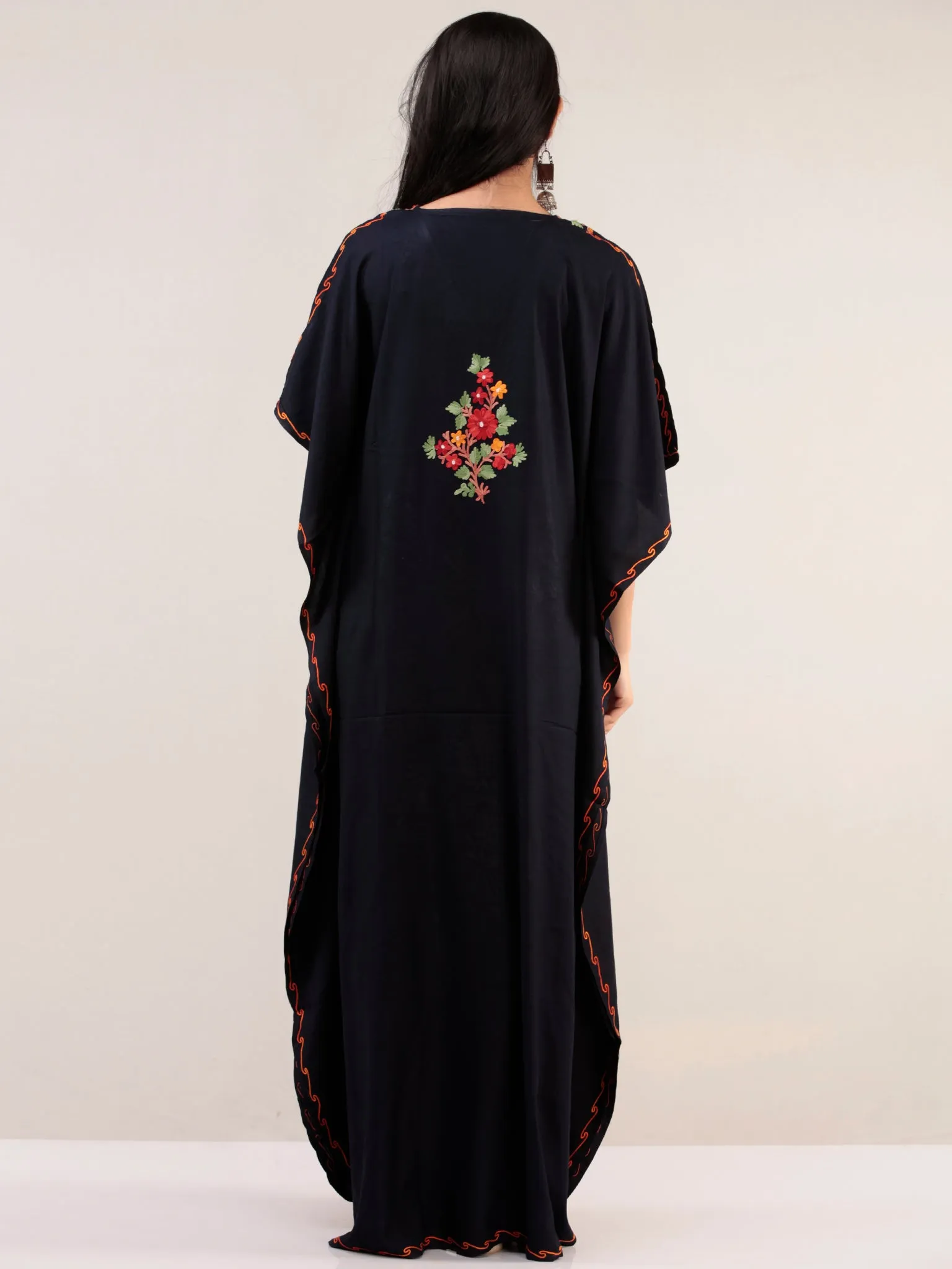 Blue Aari Embroidered Kashmere Free Size Kaftan  - K12K051