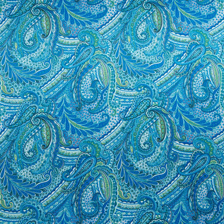 Blue & Green Paisley Printed Double Silk Satin