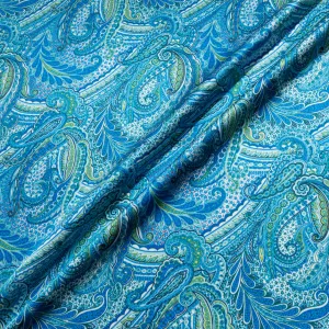 Blue & Green Paisley Printed Double Silk Satin