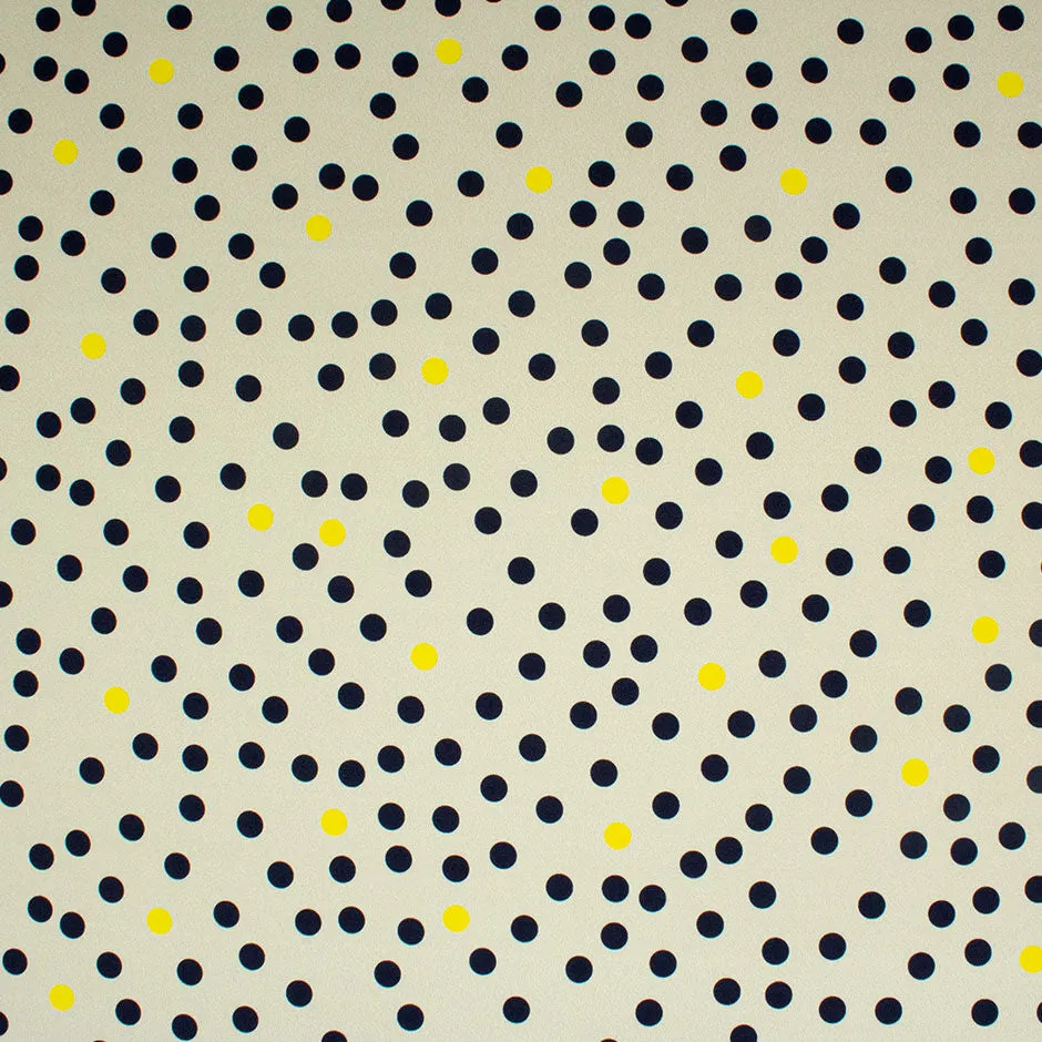 Blue & Yellow Spotted Beige Stretch Silk Crêpe