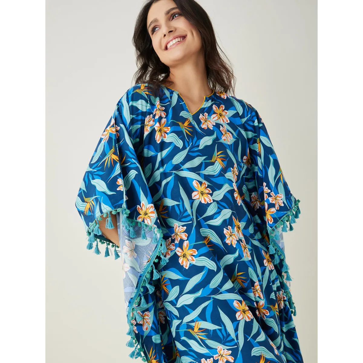 Blue Floral Printed Kaftan