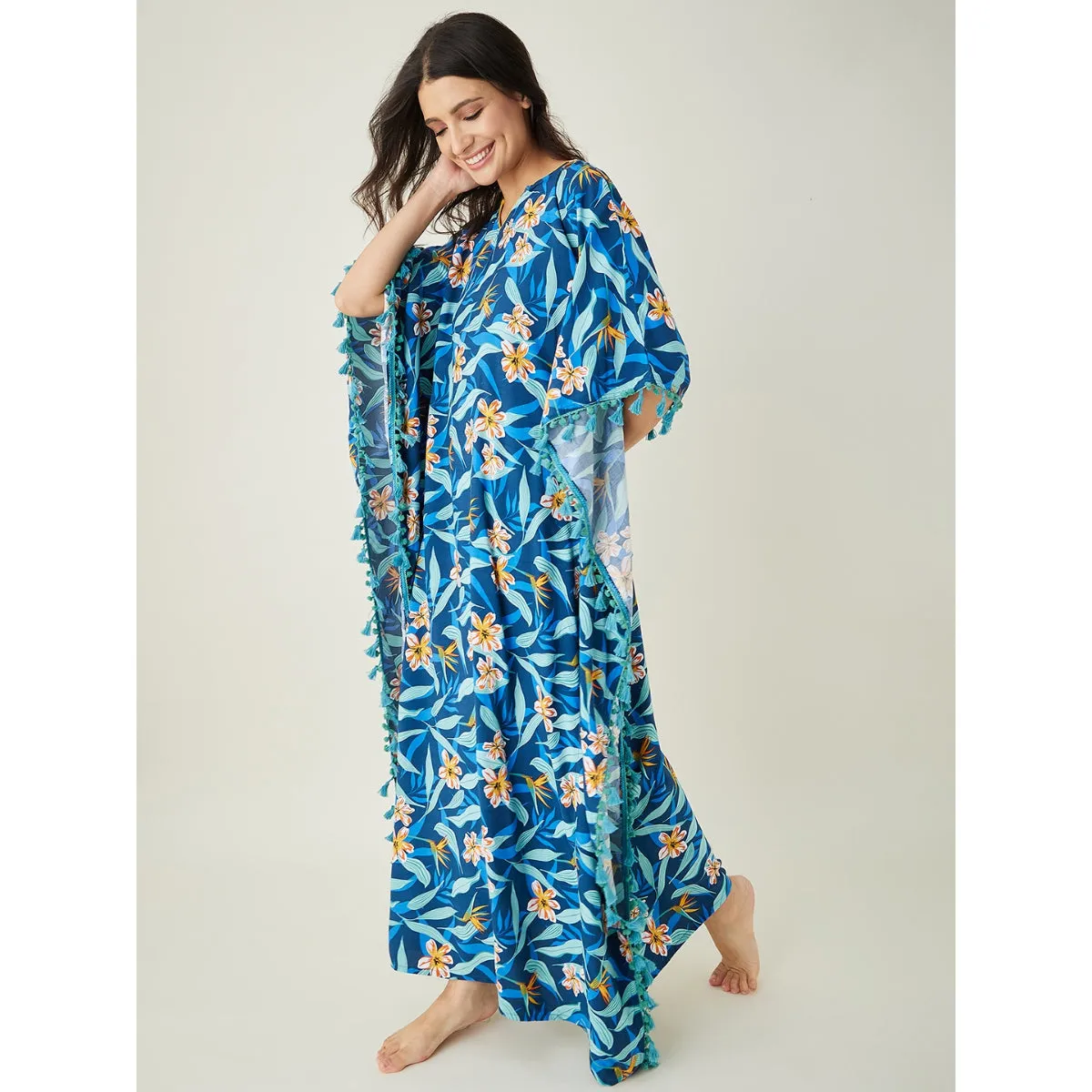 Blue Floral Printed Kaftan