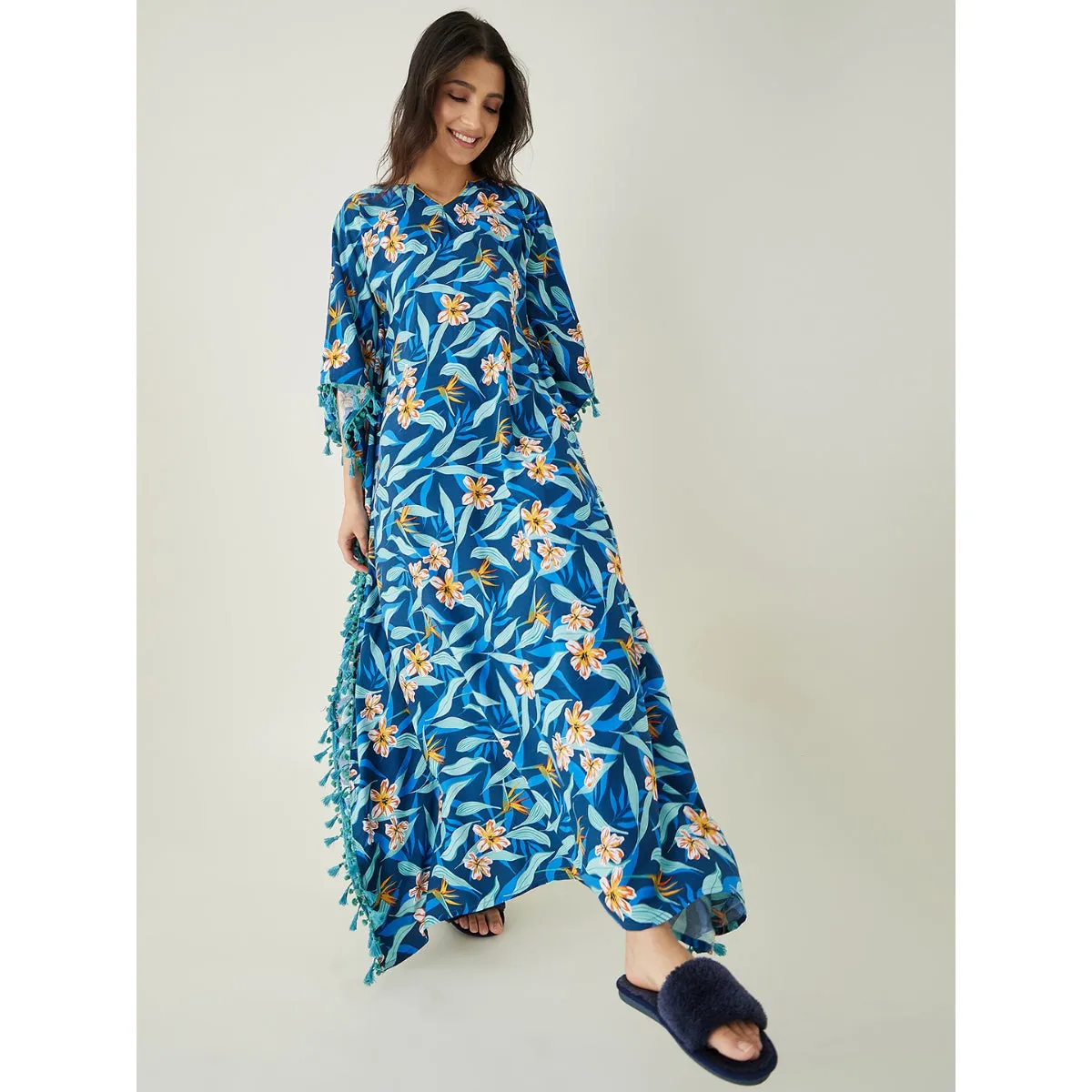 Blue Floral Printed Kaftan