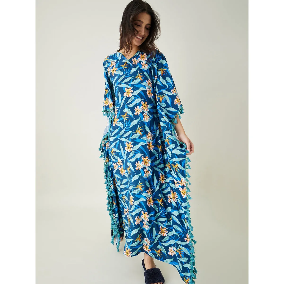 Blue Floral Printed Kaftan