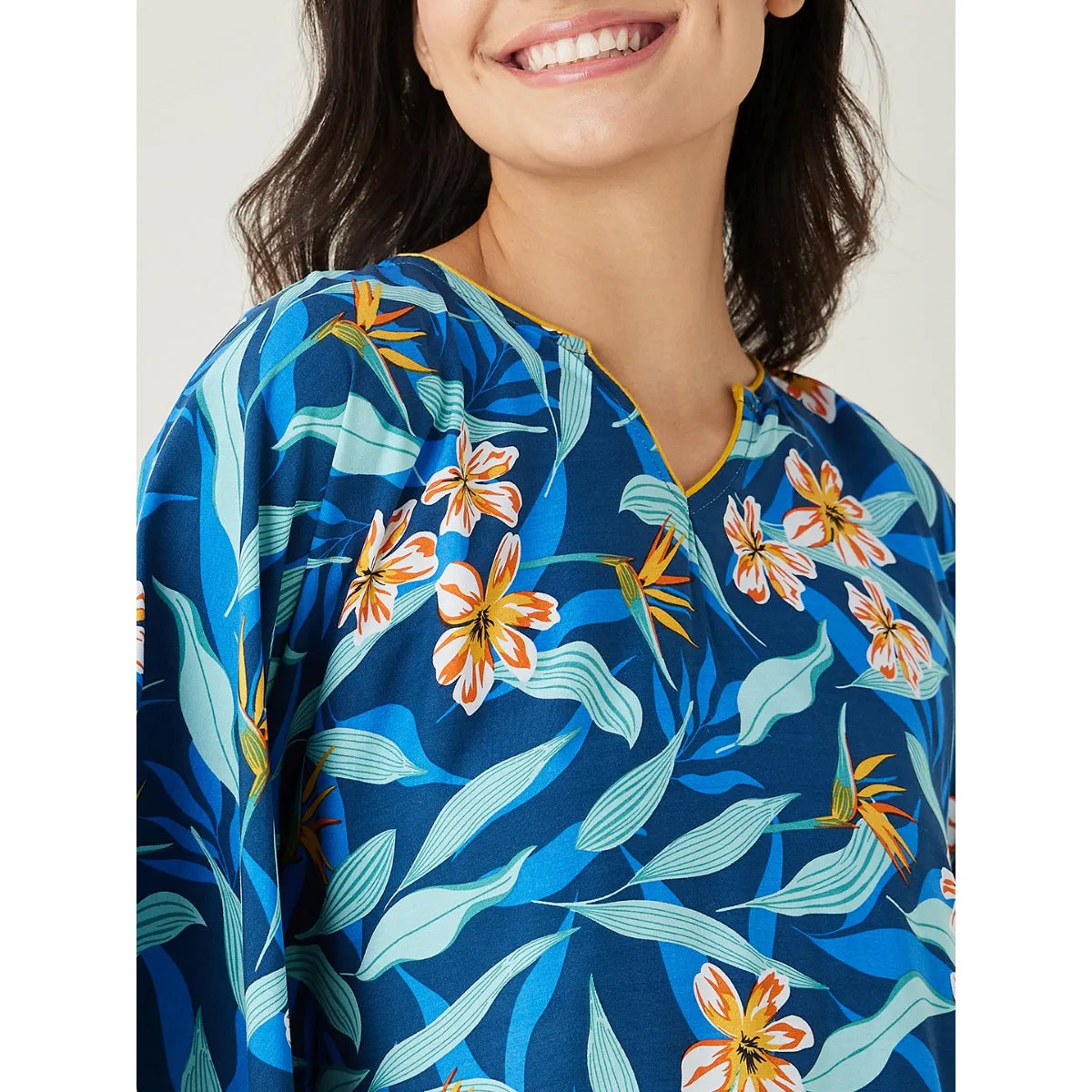 Blue Floral Printed Kaftan