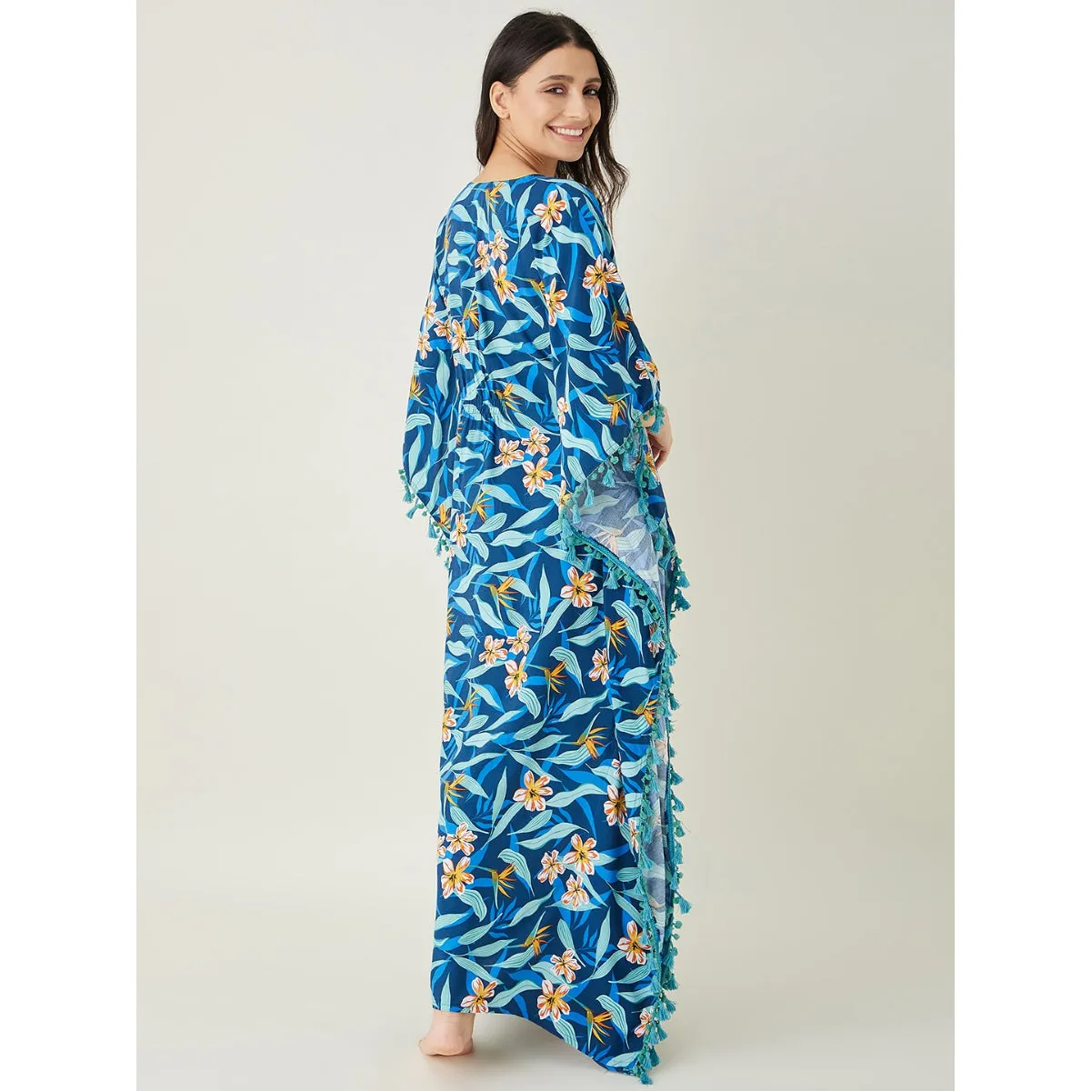 Blue Floral Printed Kaftan