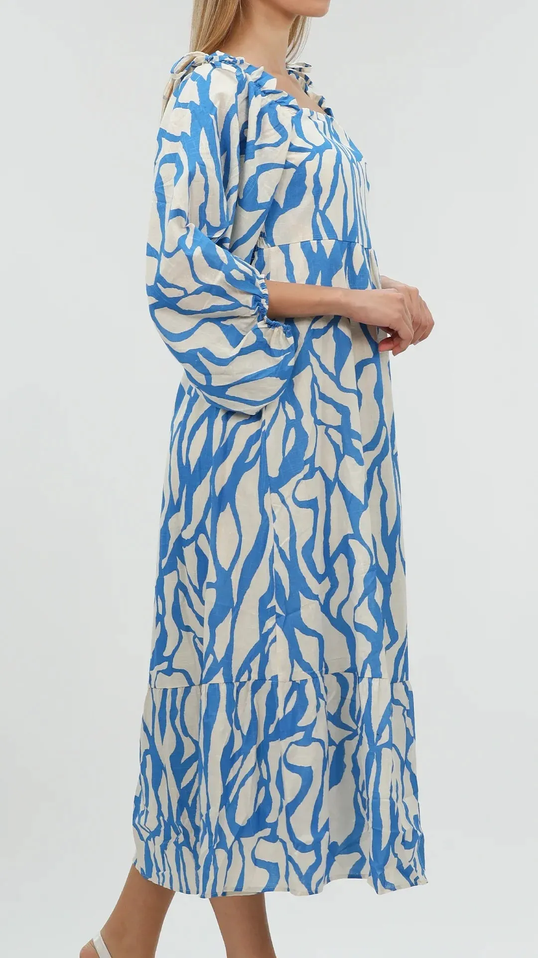 Blue Printed Dress louse Fit