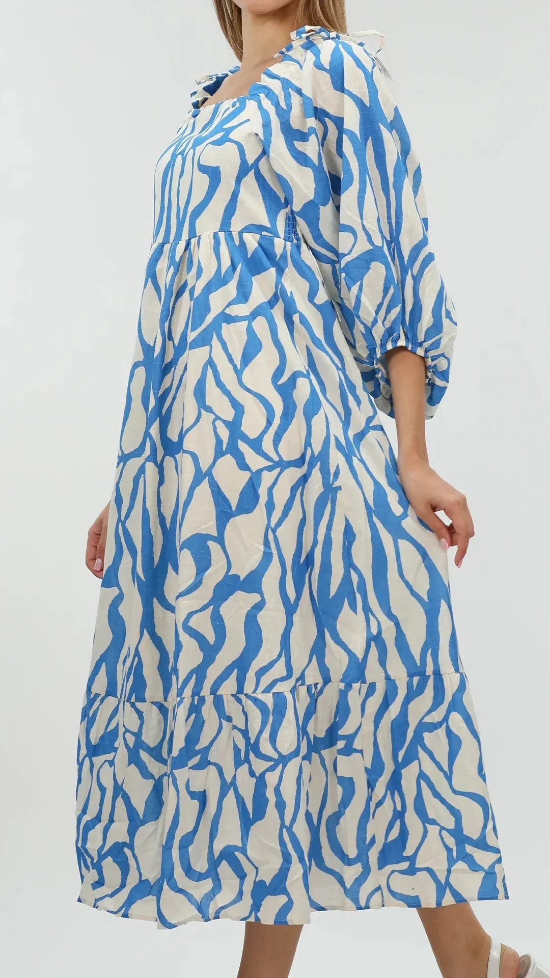 Blue Printed Dress louse Fit