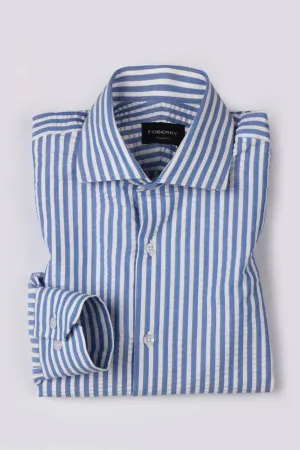 Blue Seersucker Candy Striped Shirt