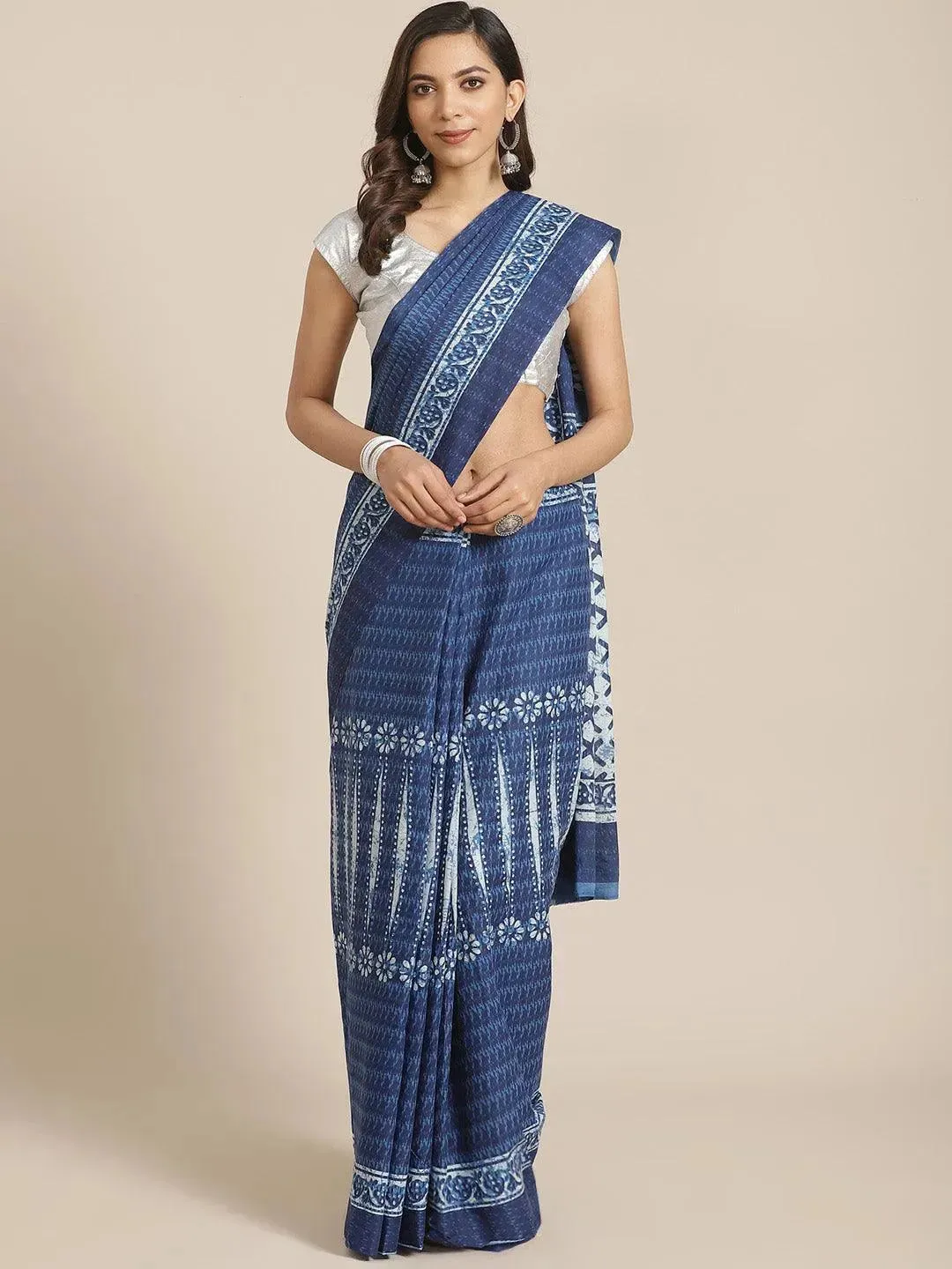 Blue Striped Cotton Saree