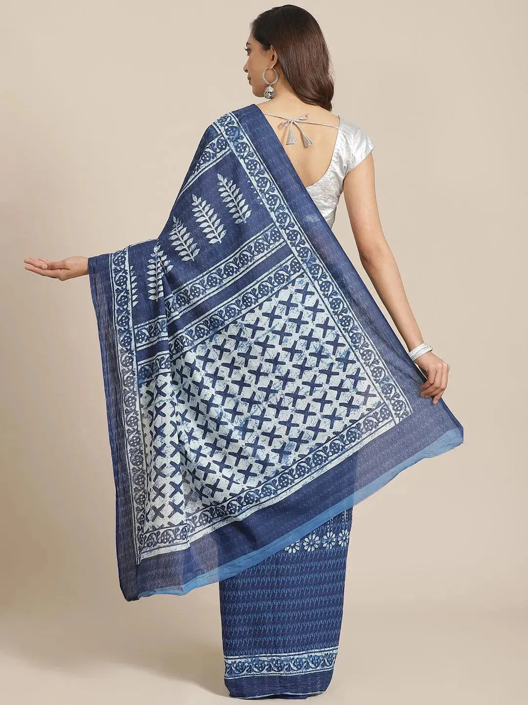 Blue Striped Cotton Saree