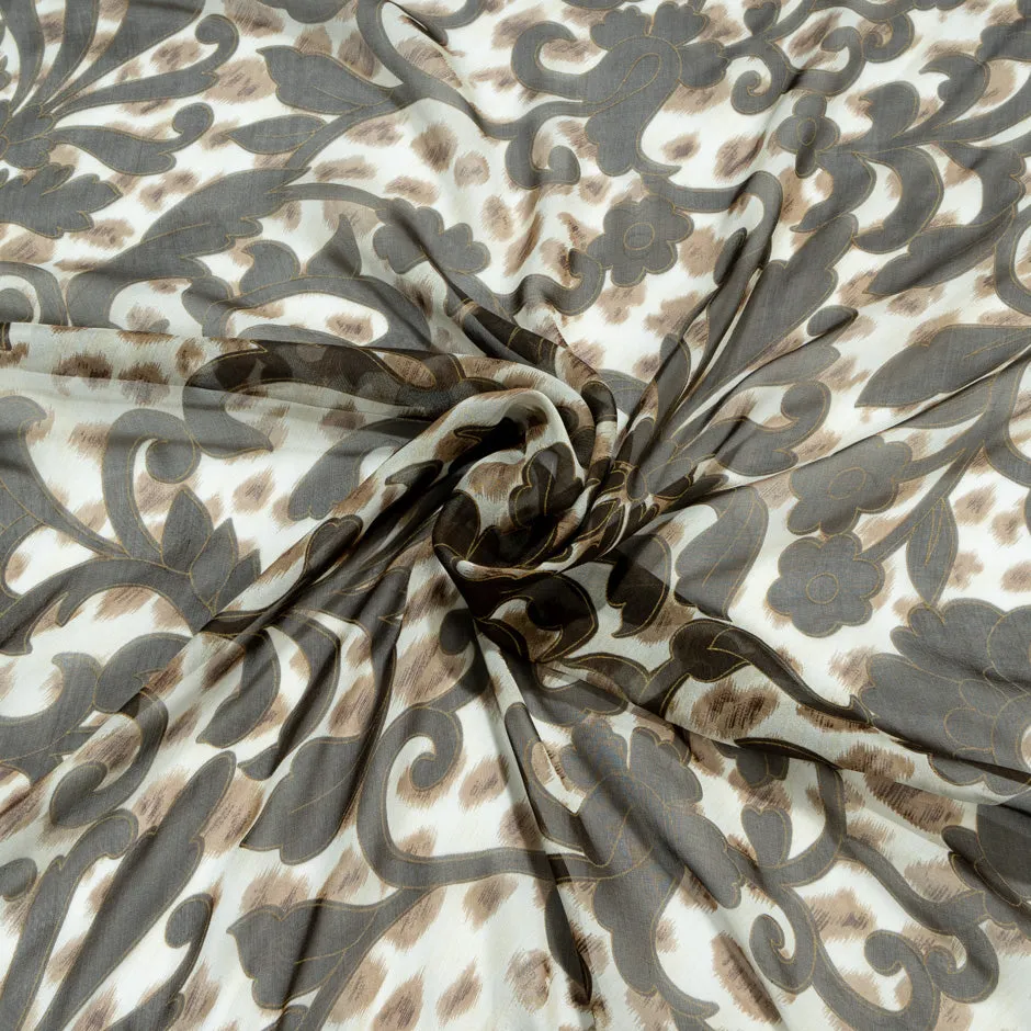 Brown Printed Animal Pure Silk Chiffon