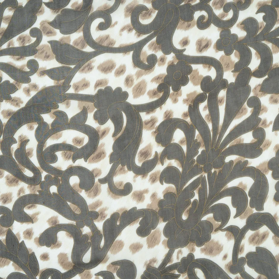 Brown Printed Animal Pure Silk Chiffon