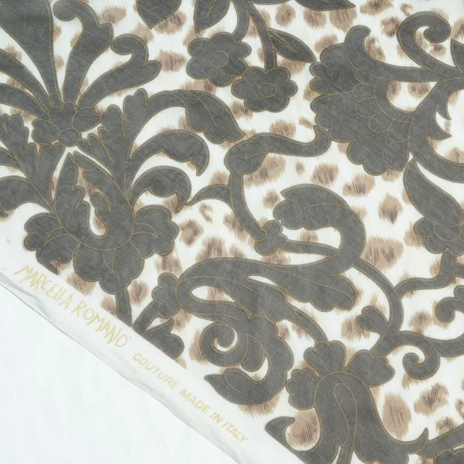 Brown Printed Animal Pure Silk Chiffon