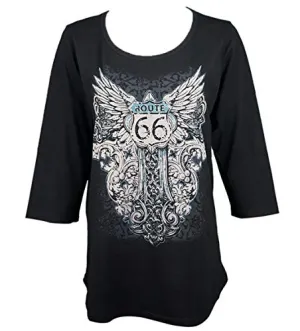 Cactus Bay Apparel - Gothic Rt 66, Scoop Neck, Hi-Lo Hem Accent Studs Fashion Top