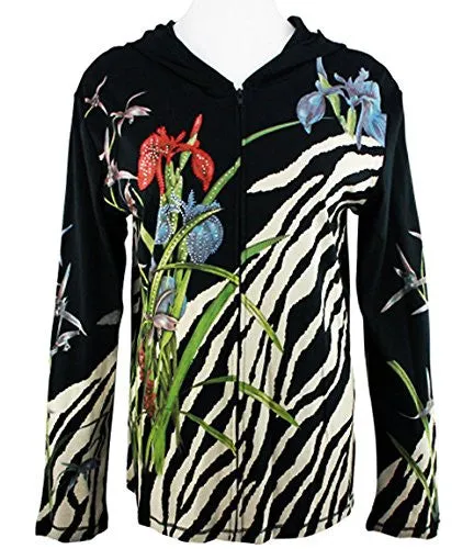 Cactus Fashion - Flower & Animal Skin, Cotton Print Rhinestone Hoodie Top