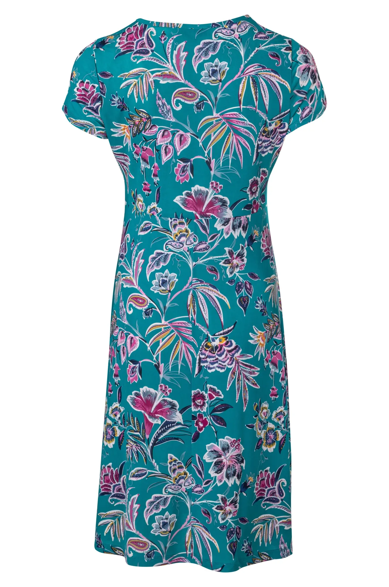 Curved waist printed Slinky Dress | Jade Pink Garden Puff | 7423A1