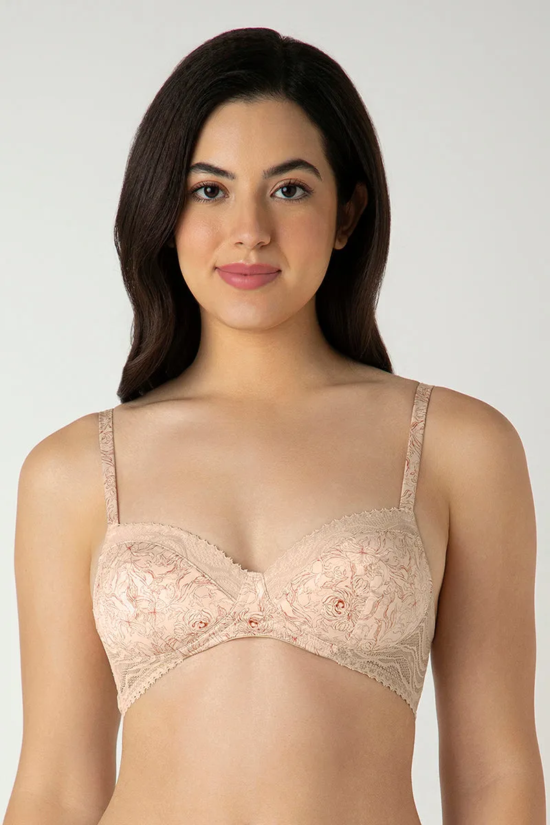 Demure Padded Non-Wired Demi Bra - Delicate Bloom Print