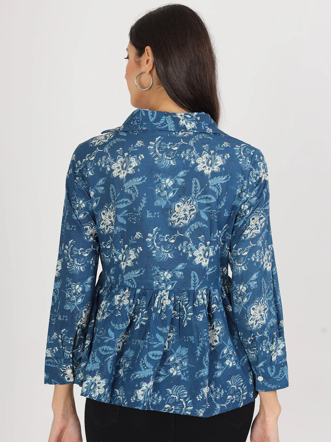 Divena Indigo Blue Cotton Shirt Style Top