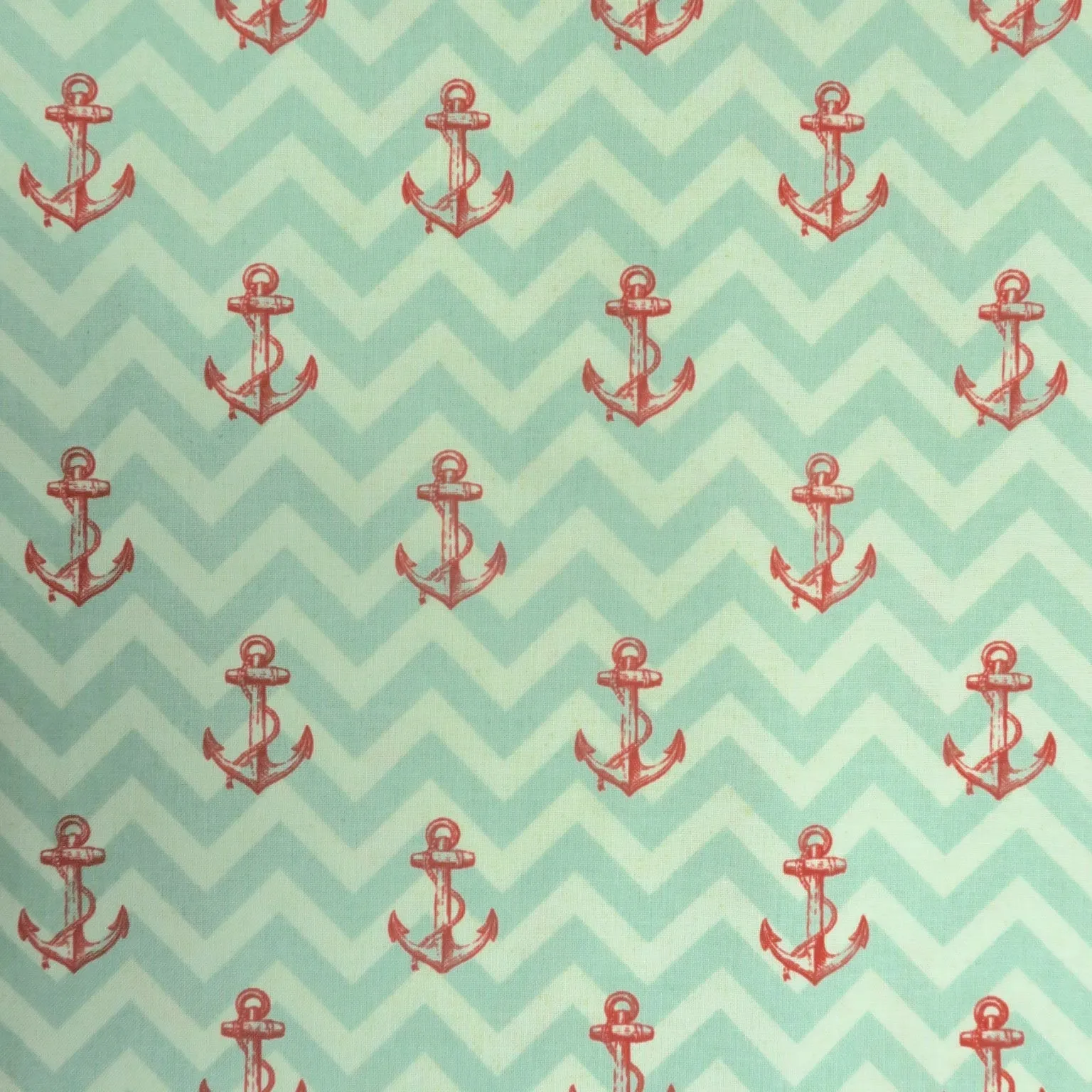 Drift Away Red Anchor on Mint Chevron Printed Cotton