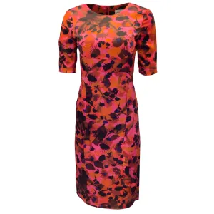 Erdem Fuchsia Pink / Orange Multi Printed Short Sleeved Silk Dress