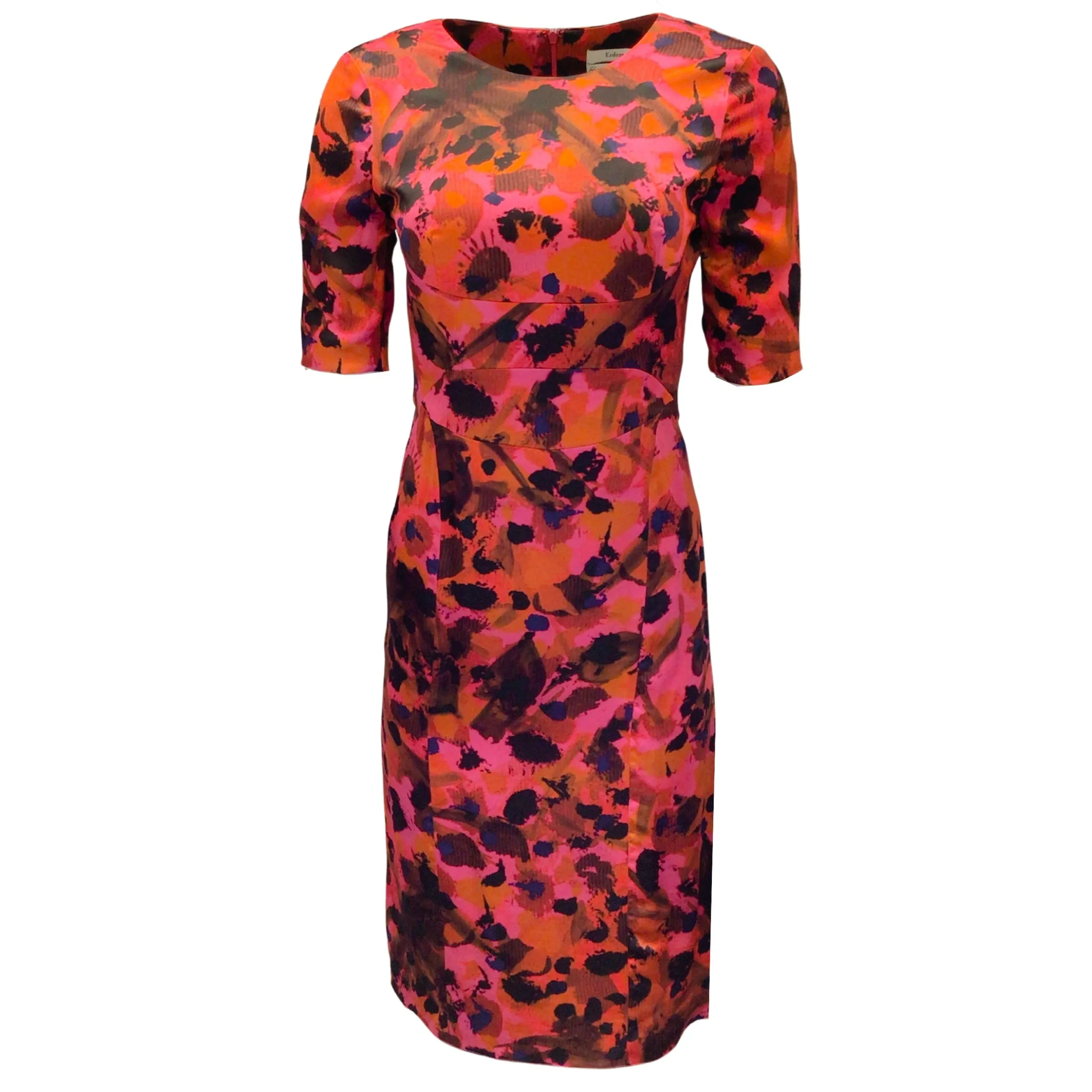 Erdem Fuchsia Pink / Orange Multi Printed Short Sleeved Silk Dress